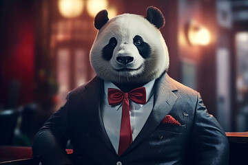 Wall Mural - Portrait of a Panda dressed in a formal business suit, generative AI