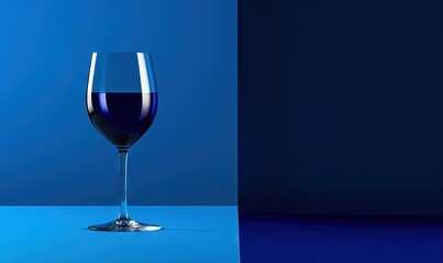 Wall Mural -  a glass of wine sitting on top of a blue counter top next to a blue wall and a blue floor with a blue background behind it.  generative ai