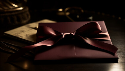 Wall Mural - Rustic gift box tied with silk bow, a celebration of love generated by AI