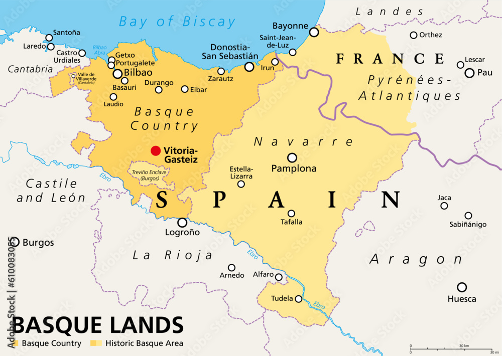 Map Basque Populations Basque Lands, political map. Basque Country, an autonomous community in ...