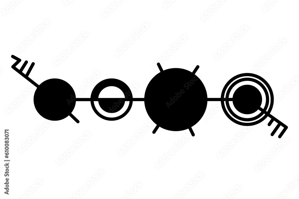 Crop circle pattern of four circles in a row, connected with a straight ...