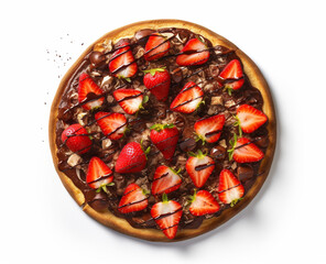 Wall Mural - Top view Strawberry and chocolate sweet pizza