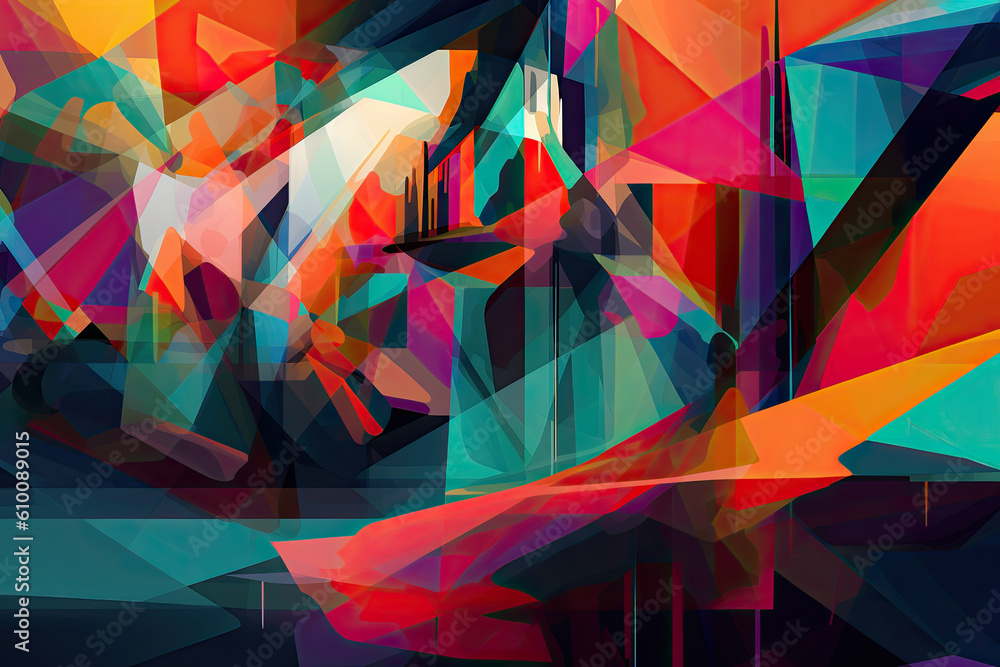 Abstract geometric shapes in vibrant colors overlapping each other in a ...