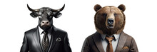 A Bull And Bear Businessman Isolated On Transparent Background - Generative AI