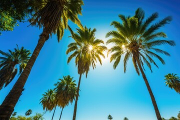 Sticker - Palm trees against a clear blue sky. Generative AI