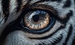  a close up of a tiger's eye with a black and white pattern on the tiger's face and the eye is brown and black and white stripes.  generative ai