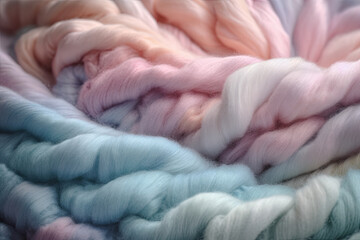 Wall Mural - Close-up of soft and fluffy woven fabric with a gradient of pastel colors, generative ai