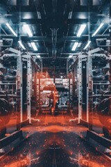 Poster - A man is standing in a gym with heavy equipment. Generative AI image.