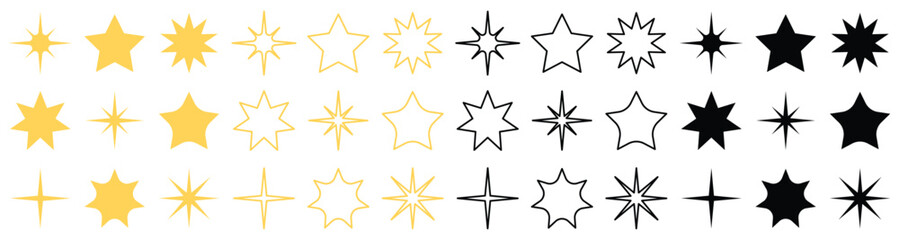 stars collection icon. yellow and black set of stars, isolated on transparent background. star vecto