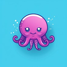 A Purple Octopus With A Mustache On Its Head. Generative AI Image.