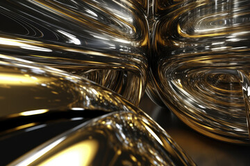 Wall Mural - futuristic background of metallic rippled surfaces in shades of silver and gold, resembling the reflections of a high-tech laboratory, generative ai