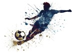 Fototapeta  - silhouette of a soccer player with a ball isolated on a white background.