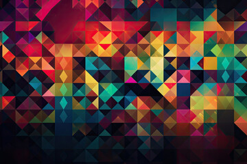 Wall Mural - Multicolored geometric shapes seamlessly blending together on a dark background, creating a mesmerizing abstract pattern, generative ai