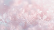 Gentle romantic background with blurred snowflakes, light pink color, soft focus. Generative AI