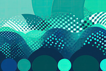 Wall Mural - Pop art dots in shades of blue and green forming a wave-like pattern on a light background, generative ai