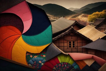 Wall Mural - Patchwork fabric of korea, concept of Textile tradition, created with Generative AI technology