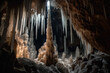 Shimmering Crystal Caves with Stalactites and Stalagmites, generative ai