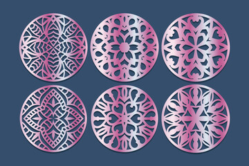 Wall Mural - Lotus Mandala Vector Template Set for Cutting and Printing. Oriental silhouette ornament. Vector coaster design	
