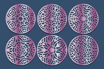 Canvas Print - Lotus Mandala Vector Template Set for Cutting and Printing. Oriental silhouette ornament. Vector coaster design	
