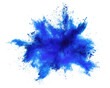 bright blue holi paint color powder festival explosion burst isolated  white background. industrial print concept background