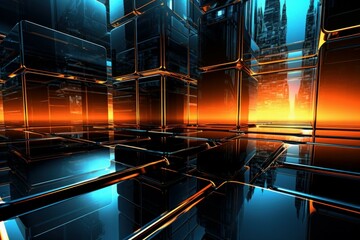 Wall Mural - Abstract futuristic glass background or backdrop. AI generated, human enhanced