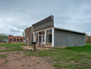 Old abandoned wooden buildings on Main Street in Buffalo Gap, South Dakota, USA