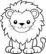 Lion vector illustration. Black and white outline Lion coloring book or page for children