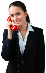 Sticker - Close-up portrait of young businesswoman with phone isolated on white background