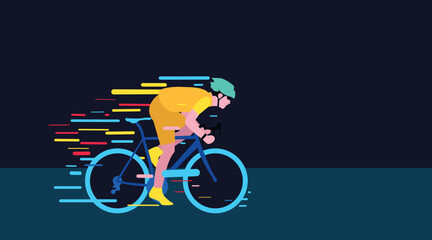 Colorful top speed cyclist rider vector illustration on night background