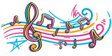 Fototapeta Młodzieżowe - Musical melody - drawn colorful clef and notes decorative design