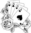 vector illustration of monochrome poker aces with roses