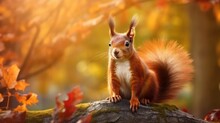 Squirrel At Autumn Season With Generative Ai