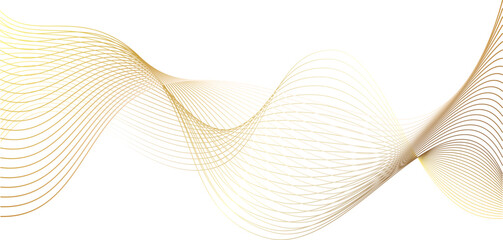 3d wavy gold lines swoosh on white background. luxury beauty thin curves, swirl as stream flow patte