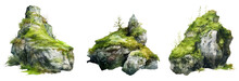Rock and moss in watercolor style illustration. Generative Ai