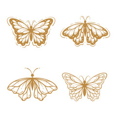 Wall Mural - Set of butterfly line art clipart, outline hand drawn aesthetic butterfly illustration collection