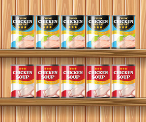 Poster - Canned food on wooden shelf isolated