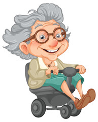 Wall Mural - Cartoon grandparent riding wheelchair