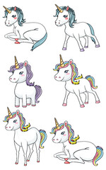 Wall Mural - Set of simple unicorn outline with rainbow color