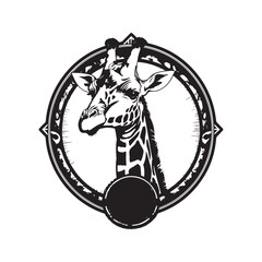 Wall Mural - giraffe, vintage logo line art concept black and white color, hand drawn illustration