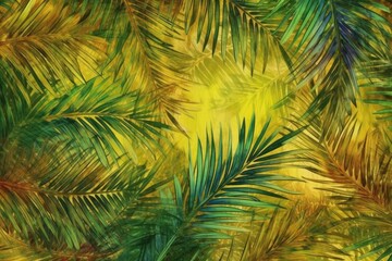  Palm leaves on a bright yellow background Generative AI
