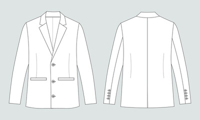 Canvas Print - Blazer suit technical drawing fashion flat sketch vector illustration template front and back views