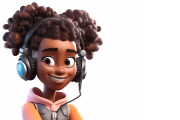 Black Female Gamer White Backdrop Isolated Very Happy With Copy Space Generative AI