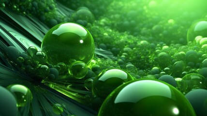 Green bubbles with leaves science environment background. Generative ai