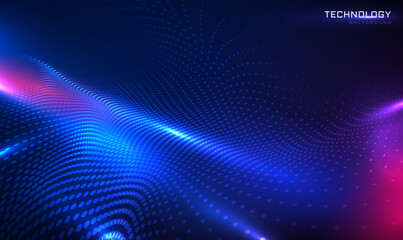 Wall Mural - abstract wave with moving particles on dark background. futuristic technology wave. digital cyberspa