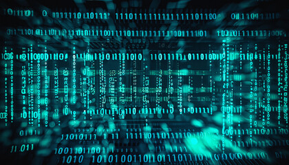 Technology abstract Digital binary code matrix background. Connection digital data and big data concept. Digital data visualization, illustration, Advertising, Branding design, Tech Design, Business