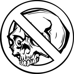 Sticker - monochrome No Skull Sign on White Background