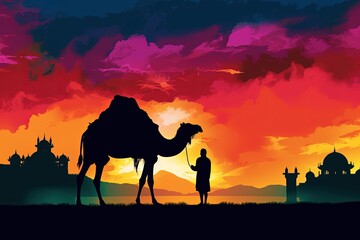 Wall Mural - Silhouette of a camel. Generative AI.