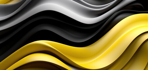 Poster - Black, Yellow and white abstract waves. Generative AI.