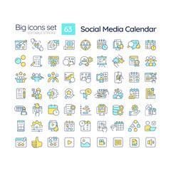 Wall Mural - social media calendar rgb color icons set. marketing strategy. schedule planner. content plan. publi