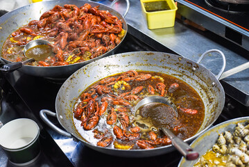 Wall Mural - Many seafood lobsters in vietnamese night market in food festival